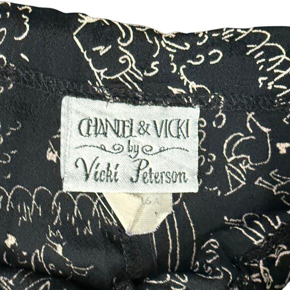 Vintage Black White Line Drawing Pink Tassel Capri Pants Size L Drawstring Waist - Picture 6 of 11